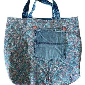 Upcycled Handmade Floral Denim Tote Bag
